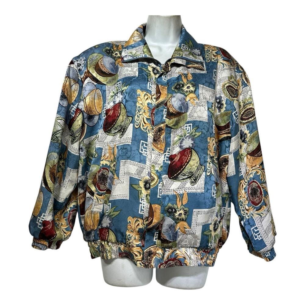 FUDA International Silk Bomber Jacket Multicolor Abstract Print Size S